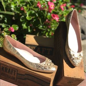 Talbots Metallic Gold Low Ruffle Accent Wedge